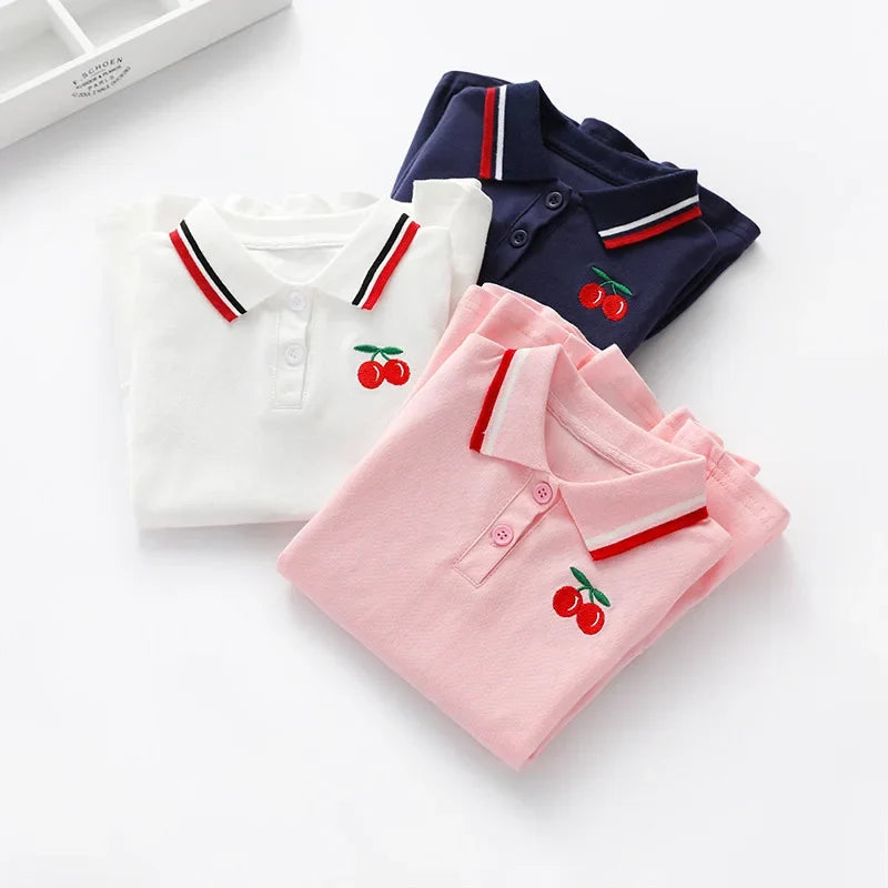 Girls Summer Dress New Children's Polo Pleated Dress Short Sleeve College Style Dresses WT26
