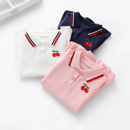 Girls Summer Dress New Children's Polo Pleated Dress Short Sleeve College Style Dresses WT26