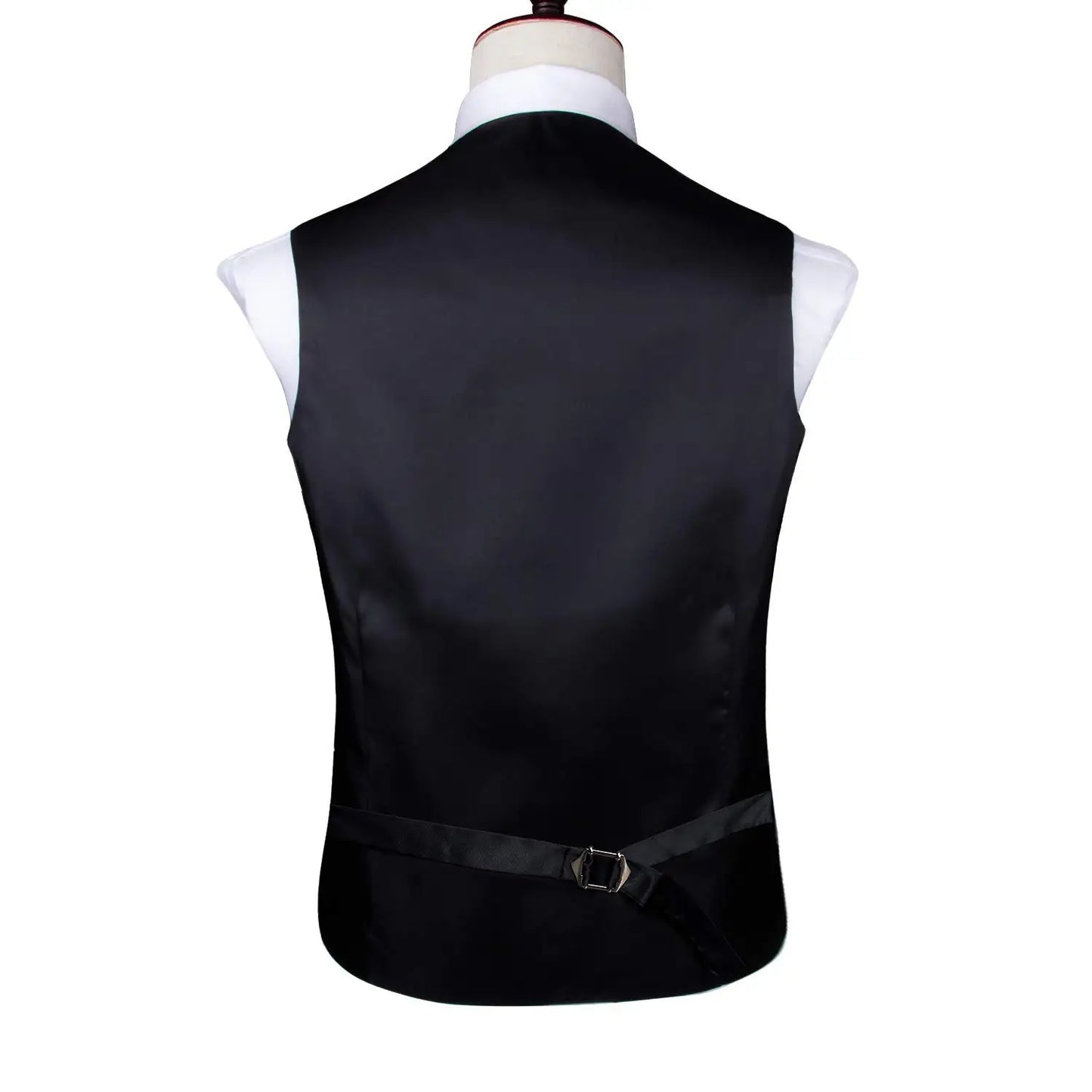 Navy Blue Mens Silk Vests Business Paisley V-Necl Waistcoat Tie Hanky Cufflinks Brooch Set for Men Suit Wedding Formal Hi-Tie