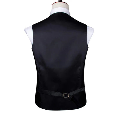 Navy Blue Mens Silk Vests Business Paisley V-Necl Waistcoat Tie Hanky Cufflinks Brooch Set for Men Suit Wedding Formal Hi-Tie