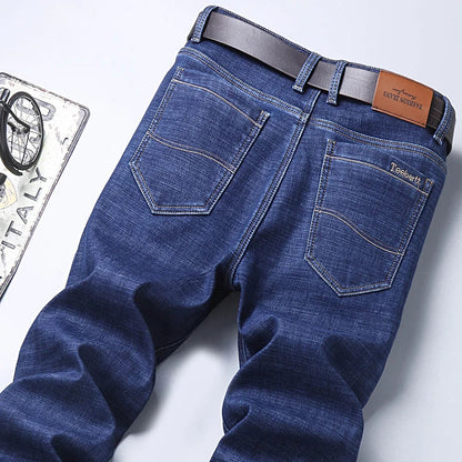 2024 New Jeans Brand Autumn Winter Jeans Warm Flocking Warm Soft Men Activities Warm Fleece Men Jeans Black Blue  Colors