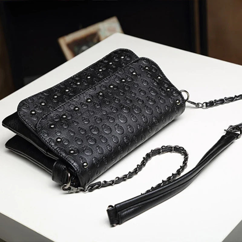 England Style Skull Women Crossbody Bag Leather Small Skull Shoulder Bag Chain Luxury Clutch Women Bags Designer Drop