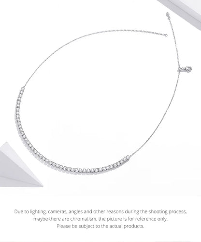 925 Sterling Silver Women's Magnificent Round Cubic Zirconia Tennis Choker Glittering Clavicle Chain Necklace