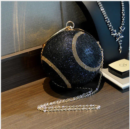 Lady Yellow Pink Black Diamond Day Clutches Rhinestone Pearl Evening Bag Circular Shaped Chain Shoulder Handbags For Party Purse