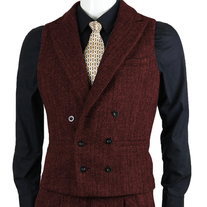 Men's Suit Vest Herringbone Tweed Slim Fit Waistcoat Double Breasted Sleeveless Jacket For Wedding