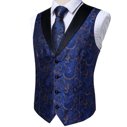 Men's Vest Blue Floral Suit Vest V Neck Tie Set For Wedding Party Brand Formal Dress Waistcoat Man Casual Sleeveless Jacket