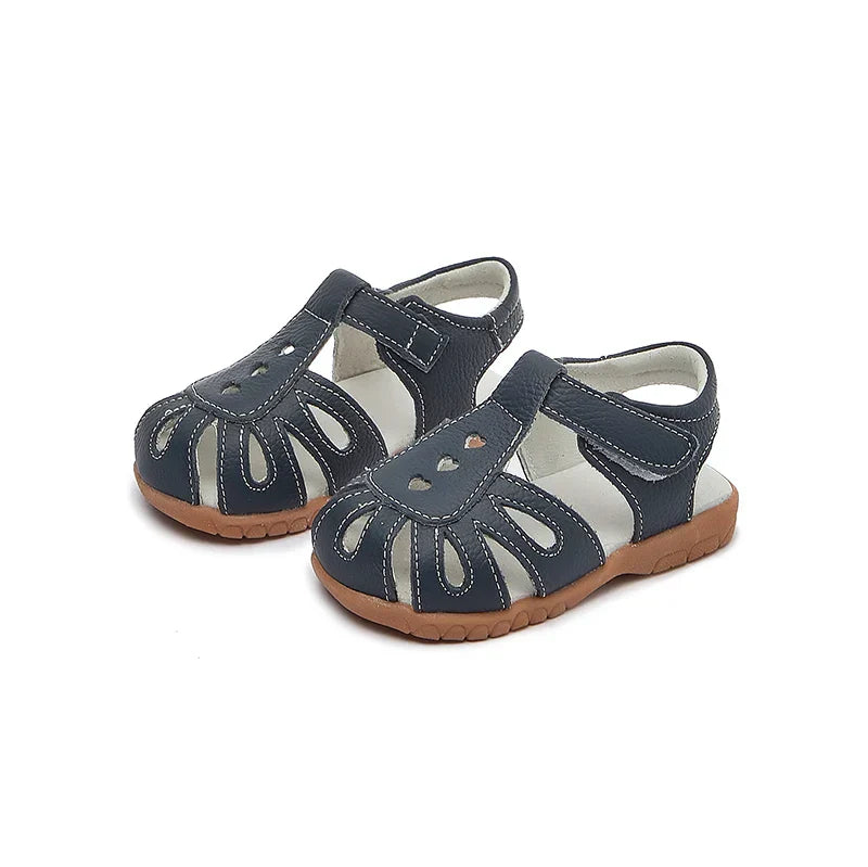 Full Genuine leather Soft sole Girls flat Sandals closed toe kids girls summer shoes