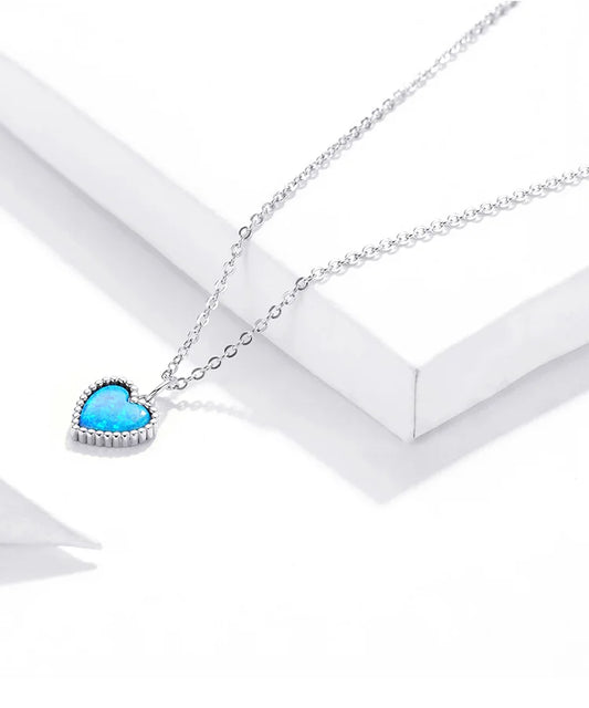 Deep Blue Heart Necklace for Women 925 Sterling Plated platinum Translucent opal Luxury Brand Jewelry 2020 Mode SCN413