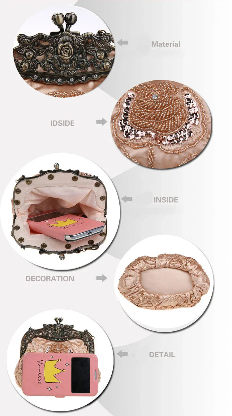 Retro Embroidery Designer Bags Luxury Purses and Handbags Bead bag Sequins Clutch Purse Chains Shoulder Evening Bag Z348