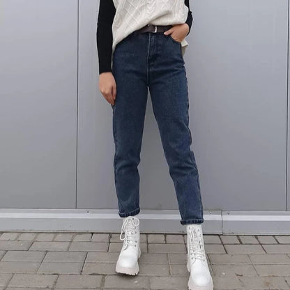 Straight Jeans Women with Belt Vintage Basic Blue Ankle-length Denim Pants Boyfriend Gray Jeans Korean 2021