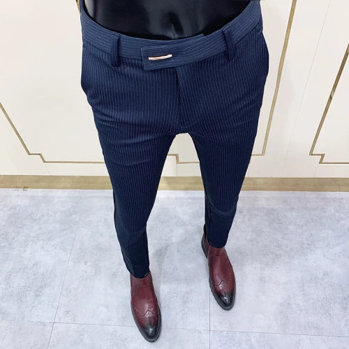 Fashion Striped Suit Pant 2022 Men Elegant Slim Fit Tight-ankle Trousers Pants Men Office Party Business Slim Fit Dress Trousers