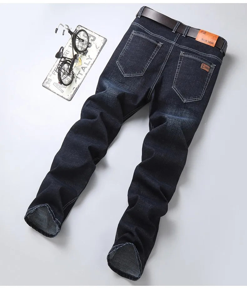 2026 Straight Elastic Cotton Jeans Men Fashion Business Classic Style Jean Denim Pants Trouser
