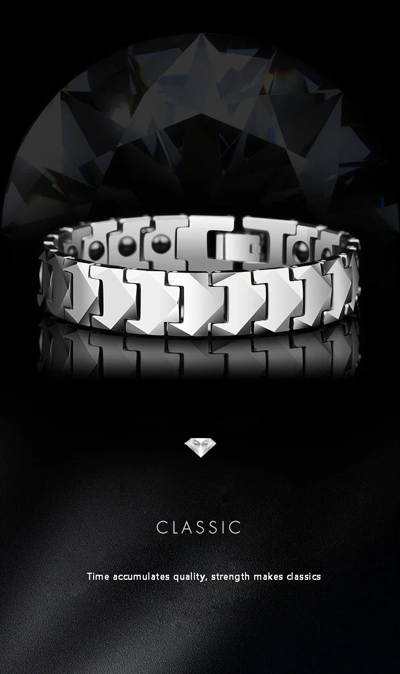 Tungsten Links Bracelets for Men Women Couples High Polished Inlay Health Magnetic Stones Three Color, Customized