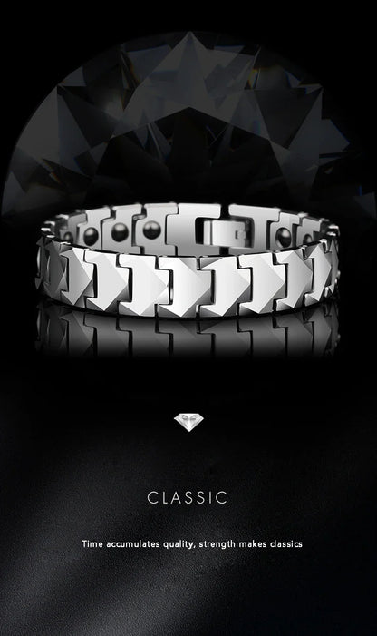 Tungsten Links Bracelets for Men Women Couples High Polished Inlay Health Magnetic Stones Three Color, Customized