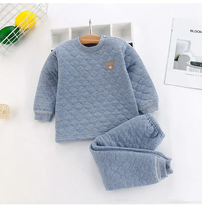 Winter Kids Pajamas For Baby Children Thermal Underwear Clothes Suit Three Layers Thick Cotton Toddler Boys Girls Sleepwear Set