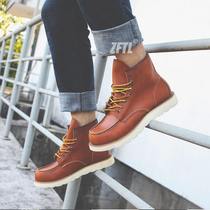 Men's Ankle Boots American retro tooling boots Casual Crazy Horse Leather Men's Boots Vintage Man Lace up Boots 2025
