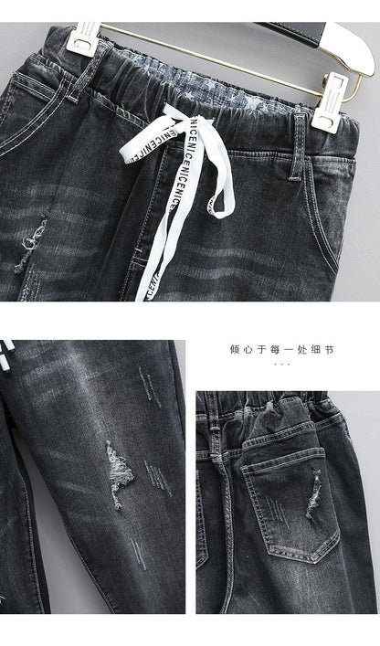 Large Size Baggy Jeans Woman High Waist Loose Harem Pants Elastic Cotton Denim Pants Women Denim Jeans Mom Ripped Jeans