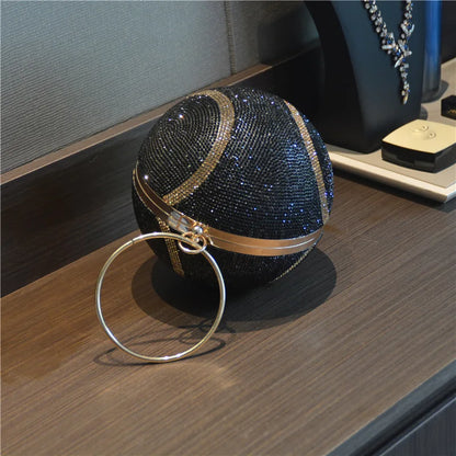 Lady Yellow Pink Black Diamond Day Clutches Rhinestone Pearl Evening Bag Circular Shaped Chain Shoulder Handbags For Party Purse