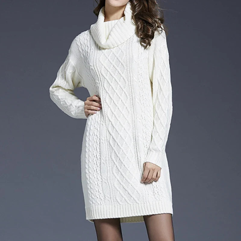 Plus Size Women Casual Knitted Long Sleeve Winter Dresses Sweater Solid Knee Length Loose Fat Female Over Size Dresses 4XL