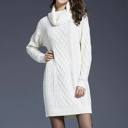 Plus Size Women Casual Knitted Long Sleeve Winter Dresses Sweater Solid Knee Length Loose Fat Female Over Size Dresses 4XL
