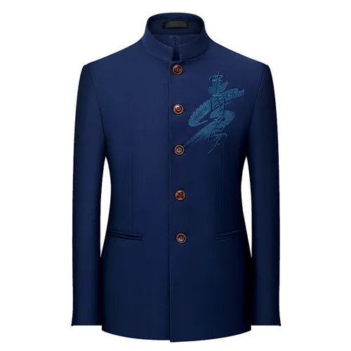 2026 New Men's Black Blazers Coat, Masculino Single Breasted Stand Up Collar Men Long-Sleeved Terno Jacket, Blue Red Overcoat