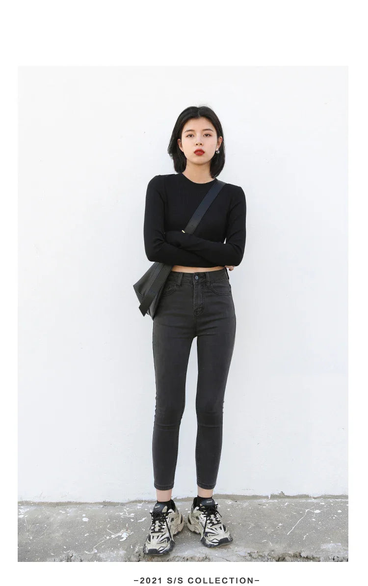 Women Jeans Retro High Waist Stretch Pencil Denim Pants Elastic for Woman Female Trousers Autumn Winter Ladies