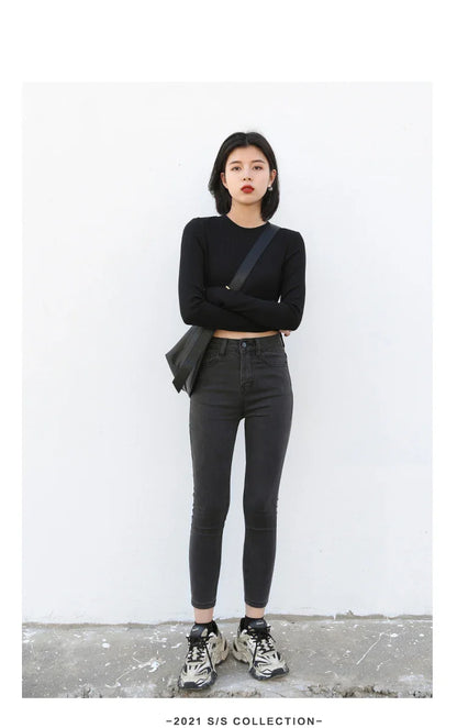 Women Jeans Retro High Waist Stretch Pencil Denim Pants Elastic for Woman Female Trousers Autumn Winter Ladies