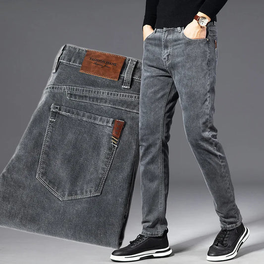 Autumn Summer Denim Jeans Men Straight Stretch Regular Jeans for Man Black Classic Vintage Mens Pant Big Size 29-38 40