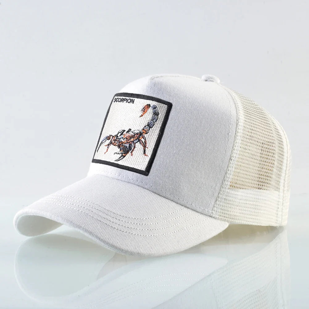 K Four Season Men's Trucker Caps With Scorpion Patch Snapback Hip Hop Baseball Cap For Women Adjustable Unisex Baseball Hats
