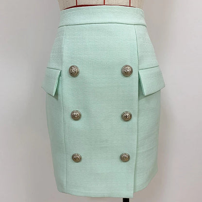 HIGH STREET 2026 Classic Baroque Designer Jacket Women's Metal Lion Buttons Double Breasted Textured Blazer Mint Green