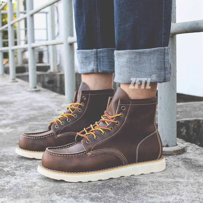 Men's Ankle Boots American retro tooling boots Casual Crazy Horse Leather Men's Boots Vintage Man Lace up Boots 2025