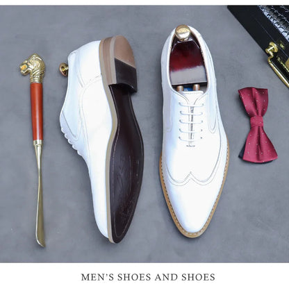 new white shoes for men Leather shoes men's business dress breathable leather shoe British lace-up fashion wedding party