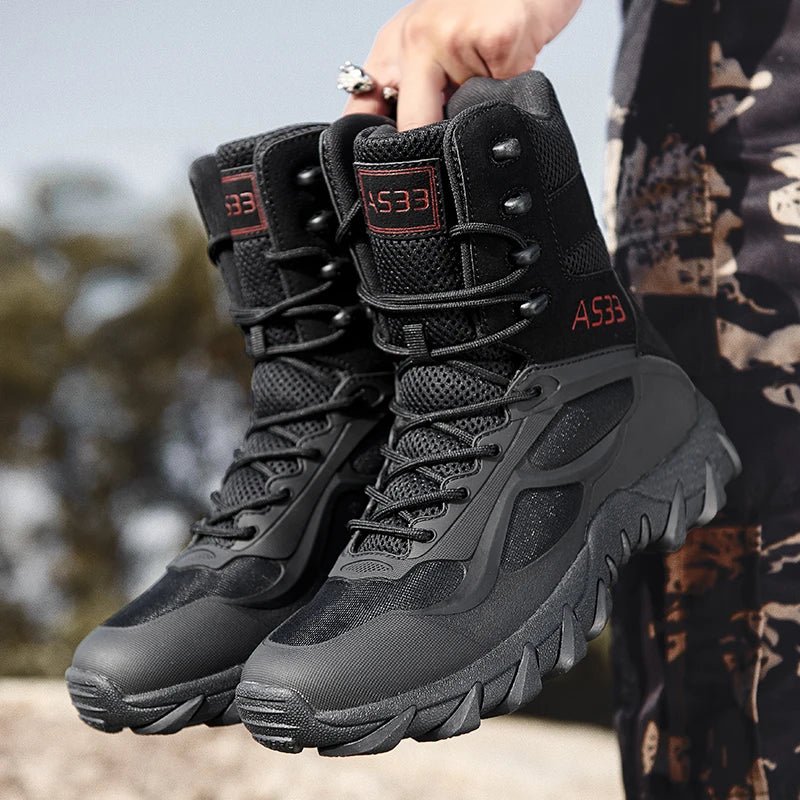 New Men High Quality Brand Leather Boots Tactical Desert Combat Boots Men's Outdoor Hiking Shoes Work Safty Ankle Boots