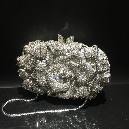 Green Pink Multicolored Rose Crystal Women Evening Clutches Bags Diamond Wedding Cocktail Party Purse And Stone Handbag