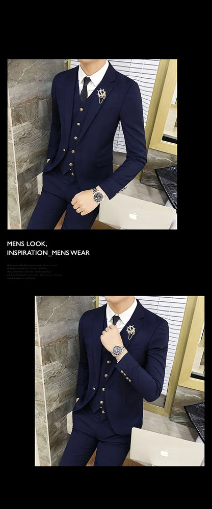 Men's Suits High Quality Wedding Groom Tuxedos Single Button Slim Fit Business Prom Dress Men's Formal Dress Suits