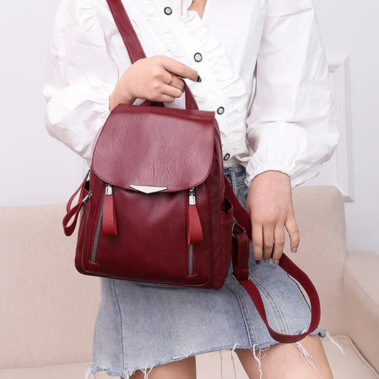 Luxury Backpack For Women Soft PU Leather Backpack Travel Large Capacity School Bag Double Zipper Business Knapsack