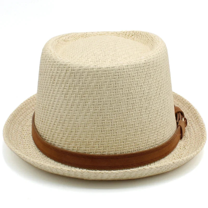 Men Women Classical Straw Pork Pie Hats Fedora Sunhats Trilby Caps Summer Boater Beach Outdoor Travel Party Size US 7 1/4 UK L