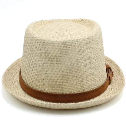 Men Women Classical Straw Pork Pie Hats Fedora Sunhats Trilby Caps Summer Boater Beach Outdoor Travel Party Size US 7 1/4 UK L