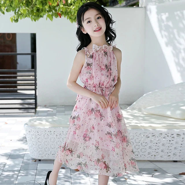 Summer Girls Flower Dress Kids Girl Beach Dresses Chiffon Kids Dresses Floral Teenager Girls Clothes 6 8 10 12 14 Year