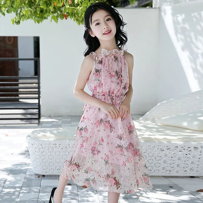 Summer Girls Flower Dress Kids Girl Beach Dresses Chiffon Kids Dresses Floral Teenager Girls Clothes 6 8 10 12 14 Year