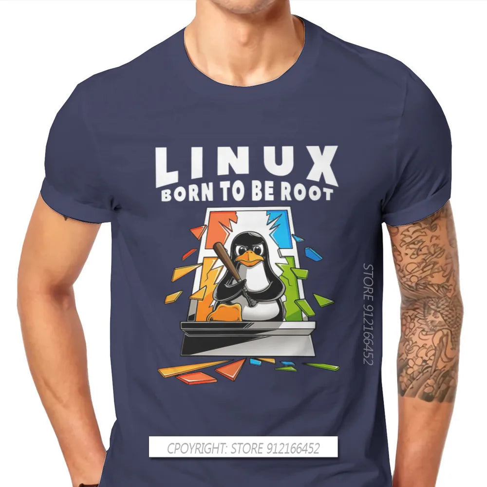 Linux Operating System Tux Penguin Man TShirt Window Crash Root Illustration Fashion T Shirt Graphic Sweatshirts New Trend Tees