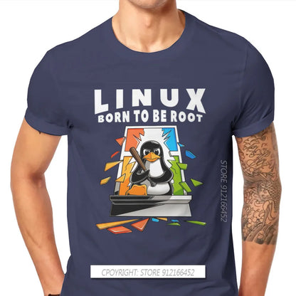 Linux Operating System Tux Penguin Man TShirt Window Crash Root Illustration Fashion T Shirt Graphic Sweatshirts New Trend Tees