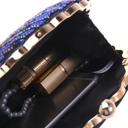 Shell Shape Women's Clutch Bag Sequin Purses and Handbags Luxury Designer Retro Embroidery Evening Bag Female Party Handbag Z079
