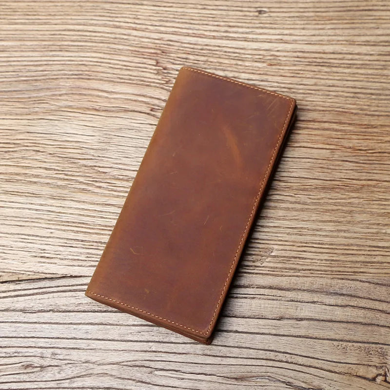 Vintage Leather Men's Wallet Mad Horse Leather Long Cell Phone Bag First Layer Cowhide Multi-card ID Bag