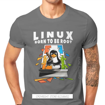 Linux Operating System Tux Penguin Man TShirt Window Crash Root Illustration Fashion T Shirt Graphic Sweatshirts New Trend Tees