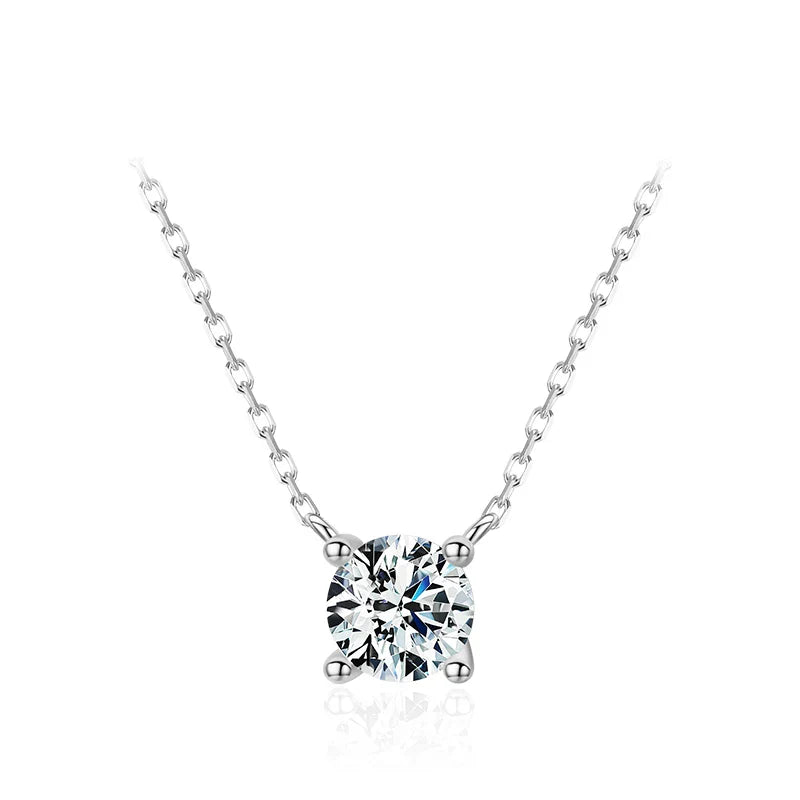 Classic 925 Sterling Silver Round Simple Clear CZ Chain Necklaces Pendant For Women Wedding Engagement Statement Jewelry