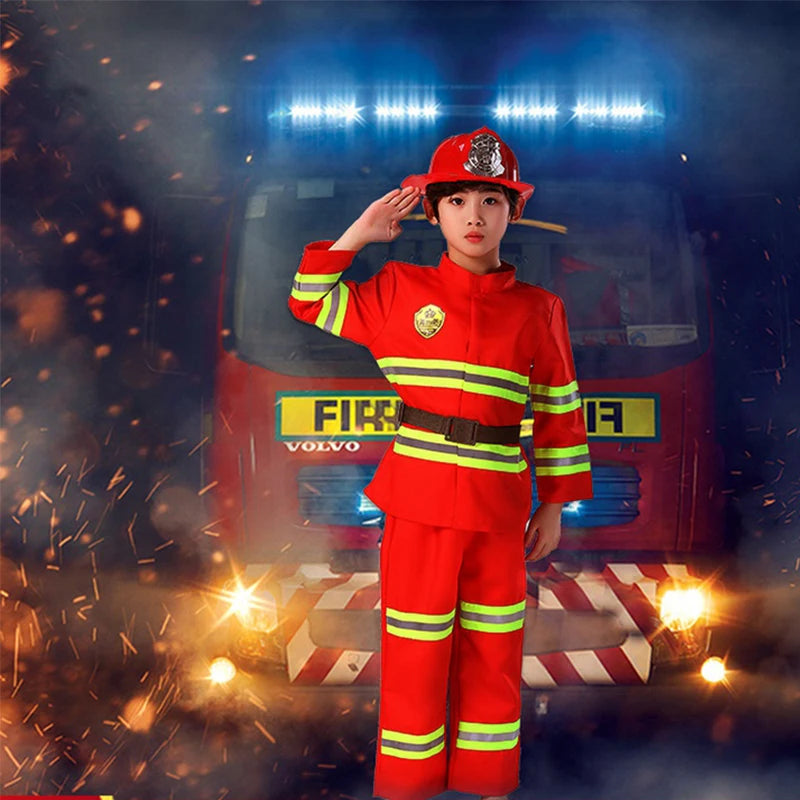 Halloween Kids Firefighter Uniform Children Sam Fireman Role Work Clothing Suit Boy Kids Cosplay Costume Party Costume Gift