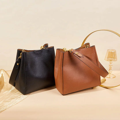 New Genuine Leather Casual Shopper Shoulder Bag Commuter Large Bucket Handbag Simple High Quality Women Tote Underarm Bags