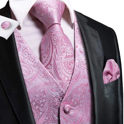 Fashion Silk Vest For Men Classic Gold Champane Yellow Waistcoat Jacket Tie Hankerchief Cufflinks Sets Dress Suit Wedding Hi-Tie