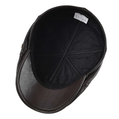 Genuine Leather Flat Cap Men Fall Winter Cabbies Newsboy Hat Coffee Brown Ivy Caps Soft Smooth Textured Hats